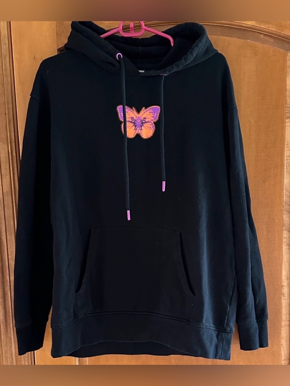 Vitriol The Essence Butterfly Graphic Pullover Hoodie Black Sweatshirt M